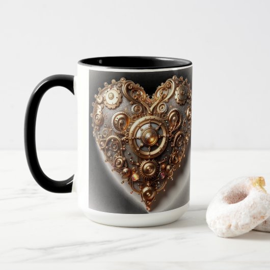 Mug Steampunk Élégant Clockwork Gear Coeur (Avec donut)