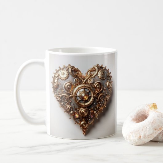 Mug Steampunk Élégant Clockwork Gear Coeur (Avec donut)