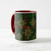 Mug Steampunk Flocon de neige Rouge et vert Tartan (Devant gauche)