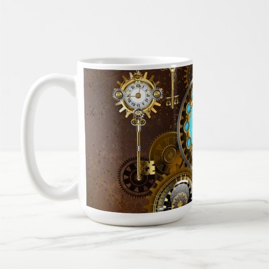 Mug Steampunk Rusty Background with Turquoise Lenses (Gauche)