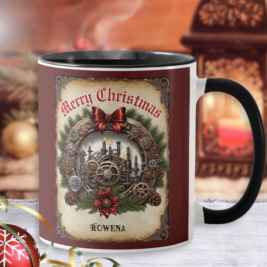 Mug Steampunk Wreath Cogs Joyeux Noël Personnalisé