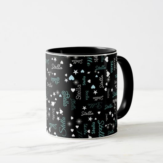 Mug Stella nom personnalisé plein de coeurs et étoiles (Devant droit)