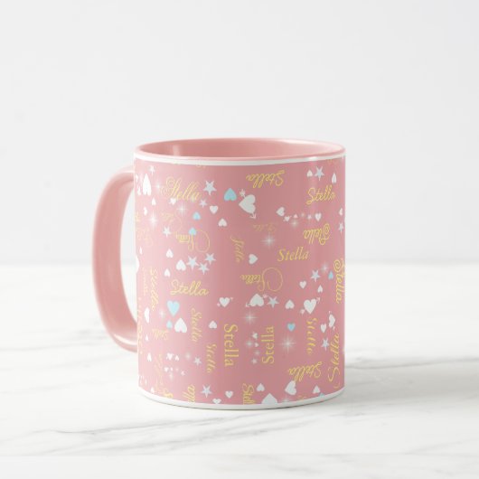 Mug Stella nom personnalisé plein de coeurs et étoiles (Devant gauche)