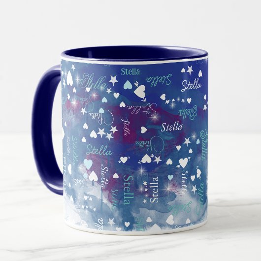 Mug Stella nom personnalisé plein de coeurs et étoiles