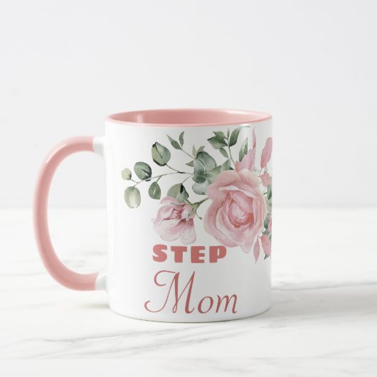 Mug Step Mom Year Established Custom Pink Roses (Gauche)