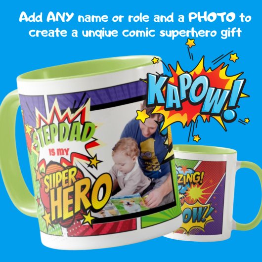 Mug STEPDAD Est Mon SUPERHERO Personnalisé PHOTO COMIC