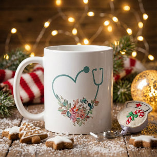 Mug Stethoscope floral Coeur Infirmière Médicale Aide 