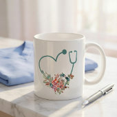 Mug Stéthoscope Médical Fleur Coeur Infirmière Soignan