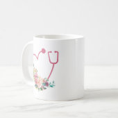 Mug Stéthoscope rose Floral Coeur Infirmière Docteur (Devant gauche)