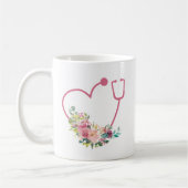 Mug Stéthoscope rose Floral Coeur Infirmière Docteur (Gauche)