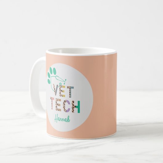 Mug Stethoscope Vet Tech Empreinte de léopard avec nom (Devant gauche)