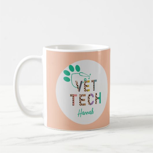 Mug Stethoscope Vet Tech Empreinte de léopard avec nom (Gauche)