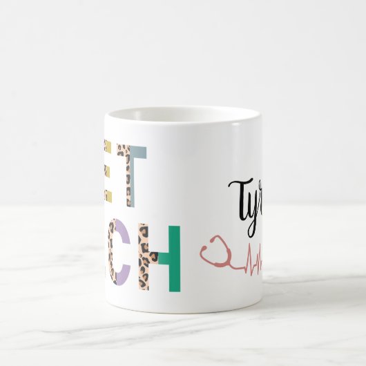 Mug Stethoscope Vet Tech Empreinte de léopard avec nom (Centre)