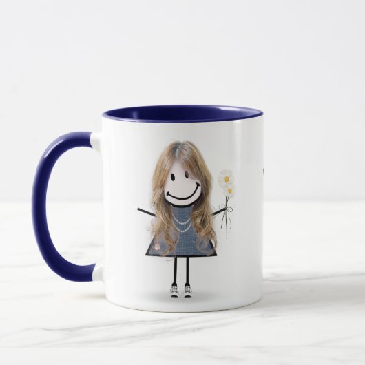 Mug Stick Figure Girl with Daisies and Quote (Gauche)