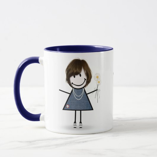 Mug Stick Figure Girl with Daisies and Quote (Gauche)