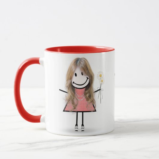 Mug Stick Figure Girl with Daisies and Quote (Gauche)