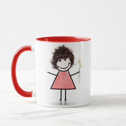Mug Stick Figure Girl with Daisies and Quote (Gauche)