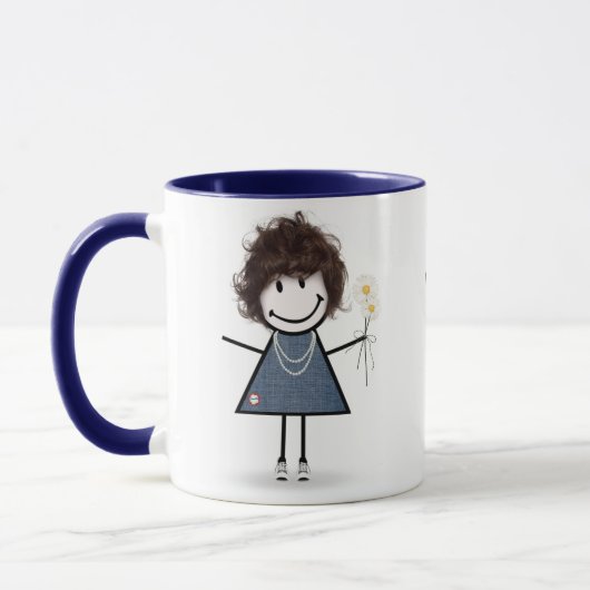 Mug Stick Figure Girl with Daisies and Quote (Gauche)