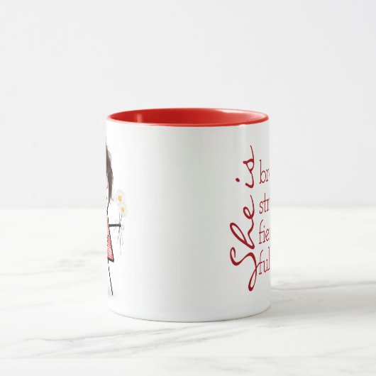 Mug Stick Girl with Daisies and Inspirant Quote (Centre)