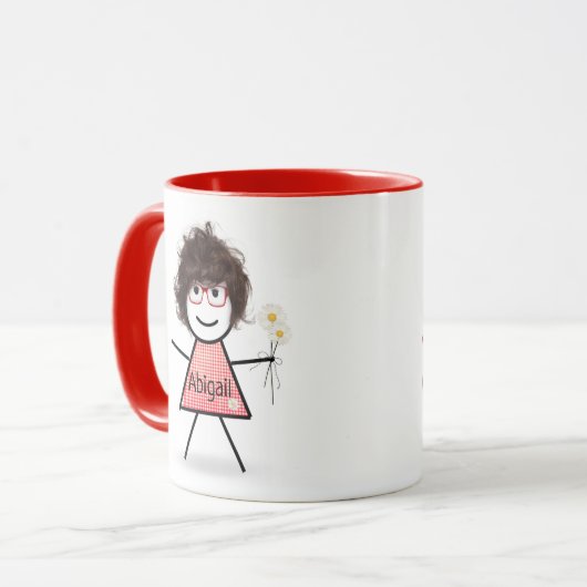 Mug Stick Girl with Daisies and Inspirant Quote (Devant gauche)