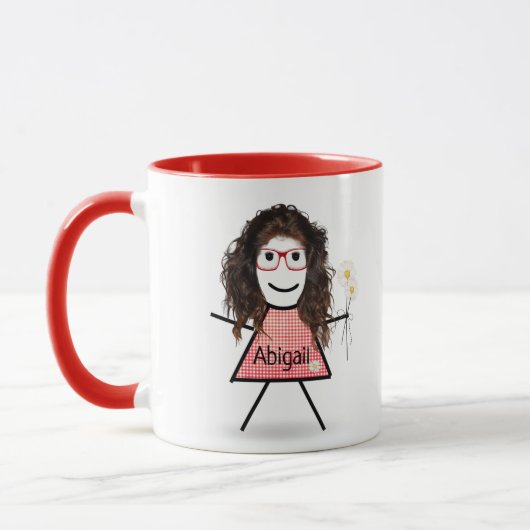 Mug Stick Girl with Daisies and Inspirational Quote (Gauche)