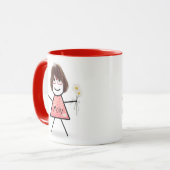 Mug Stick Girl with Daisies and Inspirational Quote (Devant gauche)