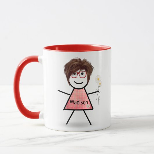 Mug Stick Girl with Daisies and Inspirational Quote (Gauche)