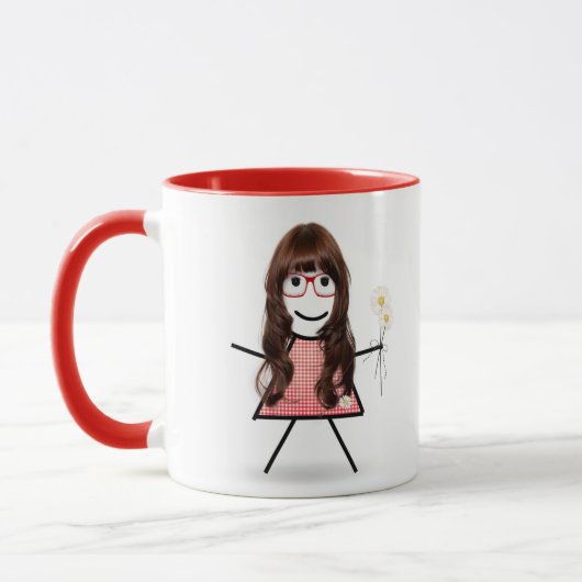 Mug Stick Girl with Daisies and Inspirational Quote (Gauche)