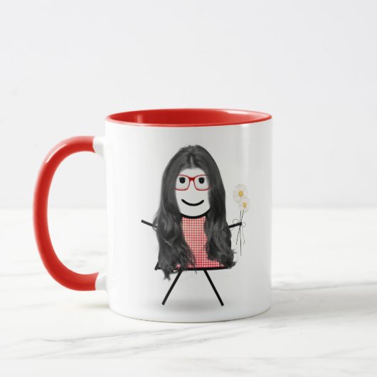 Mug Stick Girl with Daisies and Inspirational Quote (Gauche)