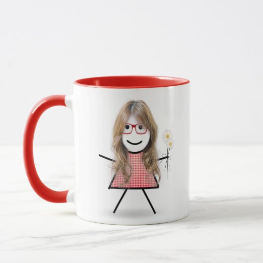 Mug Stick Girl with Daisies and Inspirational Quote (Gauche)