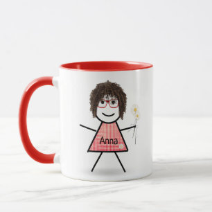 Mug Stick Girl with Daisies and Inspirational Quote