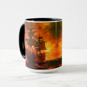 Mug Stormy Pirate Ship au coucher du soleil (Devant gauche)