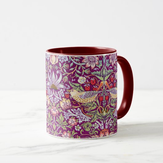 Mug Strawberry Thief Red, William Morris (Devant droit)