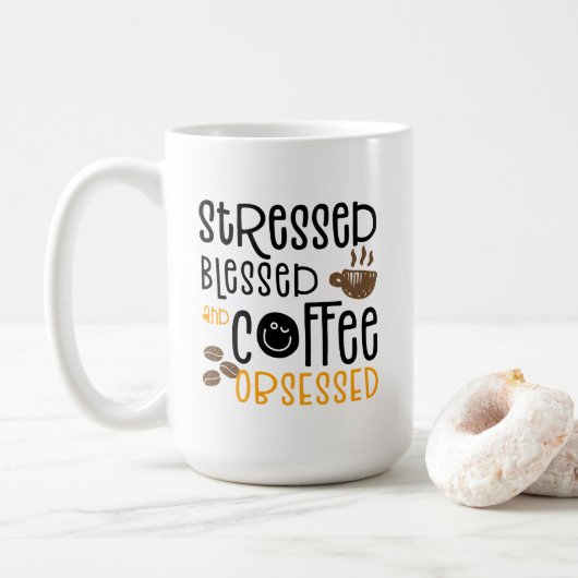 Mug Stressed Blessed et obsédé du café, (Avec donut)