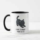Mug Stretching Black Cat Custom Text (Gauche)
