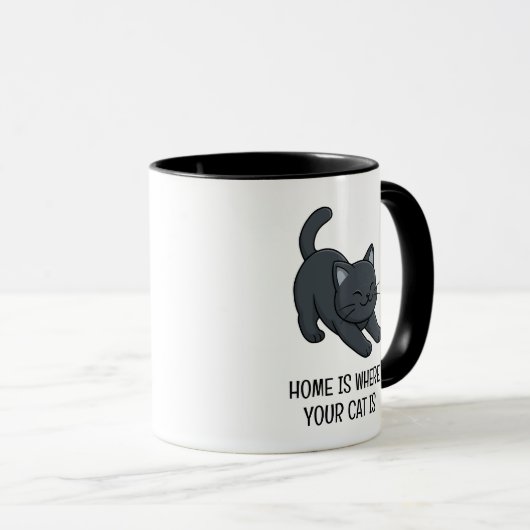 Mug Stretching Black Cat Custom Text (Devant droit)