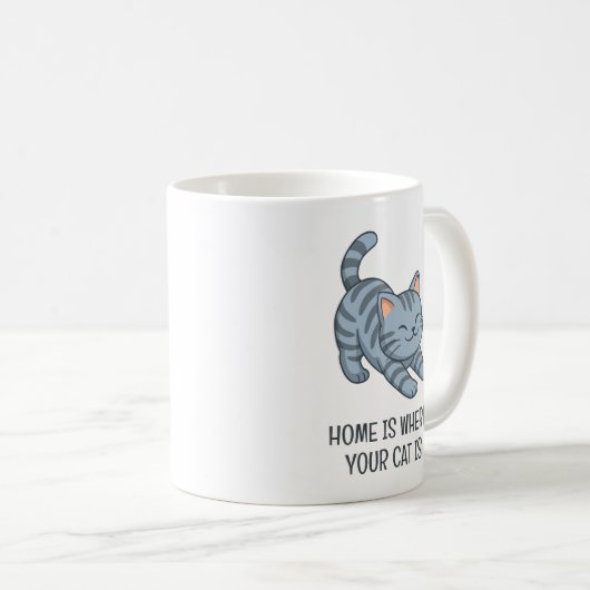 Mug Stretching Grey Tabby Cat Custom Text (Devant droit)