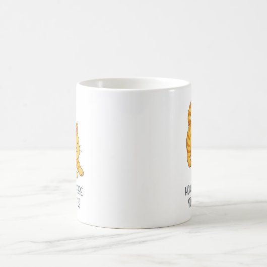 Mug Stretching Orange Tabby Cat Custom Text (Centre)