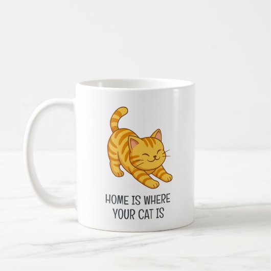 Mug Stretching Orange Tabby Cat Custom Text (Gauche)
