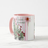 MUG STRIPES ROSES ET FLEURS D'EAU PEINTES À LA MAIN (Devant gauche)