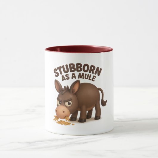 Mug Stubborn as a mule funny cartoon donkey (Centre)
