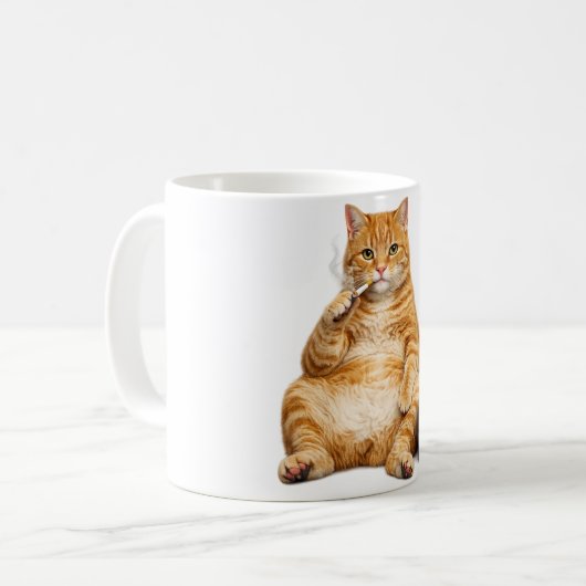 Mug Stupid Cool Funny Cat Meme Smoking Cat cigarette (Devant gauche)