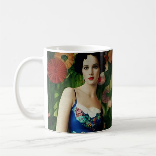 Mug Style Art Déco Elégant Femme avec Grandes Fleurs A (Gauche)