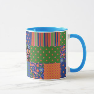 Mug Style Art populaire Faux Patchwork Ringer Coffee M
