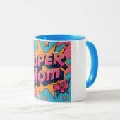 Mug Style bande dessinée Super Maman Fleurs Étoiles Fê (Devant droit)