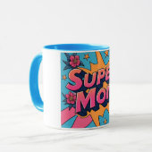 Mug Style bande dessinée Super Maman Fleurs Étoiles Fê (Devant gauche)