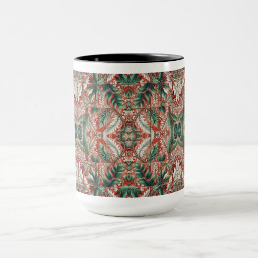 Mug Style Carrelage Rouge Conception de feuillage (Centre)