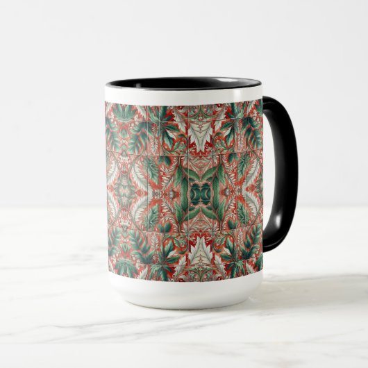 Mug Style Carrelage Rouge Conception de feuillage (Devant droit)