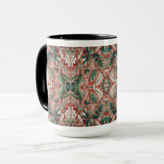 Mug Style Carrelage Rouge Conception de feuillage (Devant gauche)