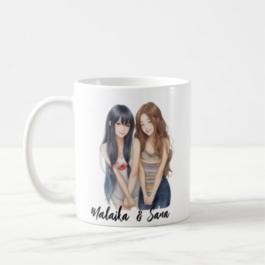 Mug Style Cartoon mignon BFF Besties Amitié (Gauche)